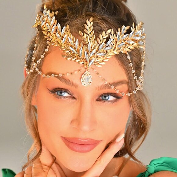 Gold Leaf Headpiece Bridal Hair Accessory Wedding Prom Women Girls - Picture 5 of 8